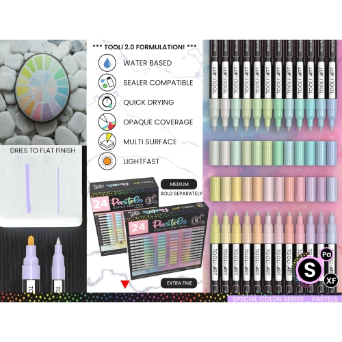 TOOLI-ART – Ensemble de stylos de peinture acrylique pour peinture sur pierre, toile, tissu, verre, tasses, Bois, Cera
