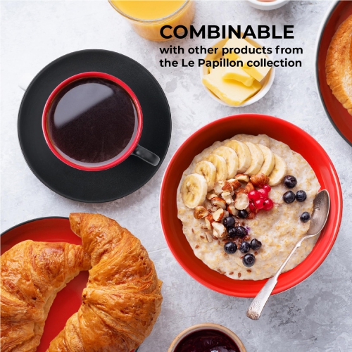 MIAMIO - Set of 6, Ceramic Stackable Cappuccino Cups Set / 175 ml Cappuccino Mugs and Saucer + Stand for Coffee Drinks,