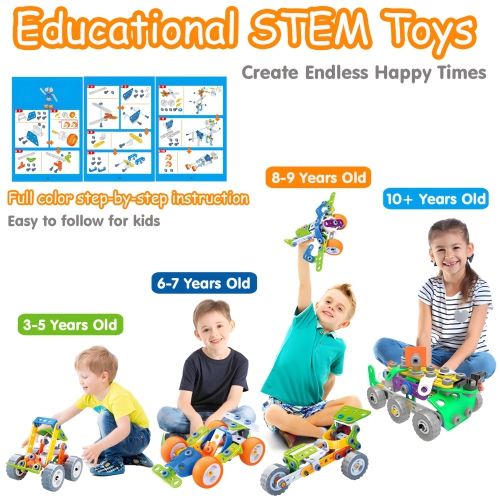 MOONTOY 175 Pieces STEM Toys for 4 5 6 7 8+ Year Old Boys Erector Sets Kits Building Toys for Kids Ages 4-8 4-6 5-7 6-8