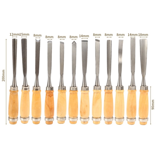 12 Pcs Professional Wood Handle Carving Chisels Tools, Woodworking Sculpting Wood Carving Chisel Set for DIY Art Craft C