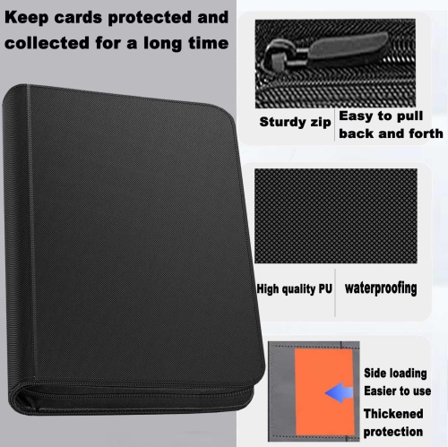 Card Binder 9 Pocket Premium PU Card Folder Card Holder 540 Double Sided Pockets With Zip for Standard Size Cards Collec