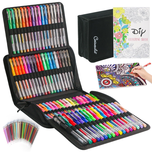 CAISEXILE  Glitter Gel Pens Set for Adult Coloring With Canvas Case, 88 Gel Pens Comes With 88 Refills for Coloring Books