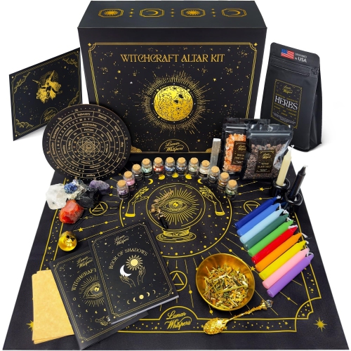 Lunar Whispers Large Witchcraft Kit 70 pcs - Premium Witch Kit for Beginners - Wiccan Supplies and Tools - Witch Stuff,