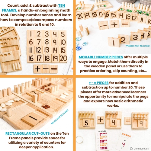 Counting Pegs Ten Frame Math Game - Number Peg Boards with Addition & Subtraction Flash Cards, A Number Learning Resourc