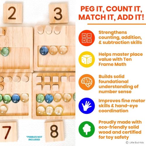 Counting Pegs Ten Frame Math Game - Number Peg Boards with Addition & Subtraction Flash Cards, A Number Learning Resourc