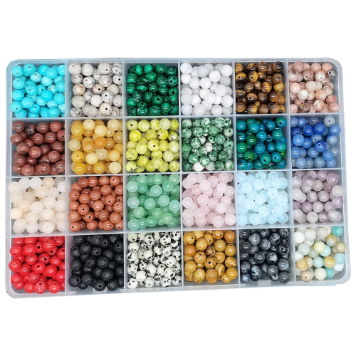 YEPHAC  1200PCs 6MM Natural & Synthetic Round Stone Beads Gemstone Beading Loose Gemstone Hole Size 1MM Diy Smooth Beads for Bra