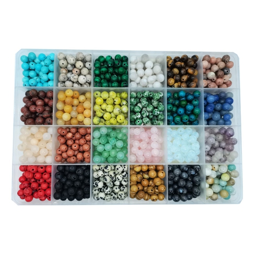 1200pcs 6mm Natural & Synthetic Round Stone Beads Gemstone Beading Loose Gemstone Hole Size 1mm DIY Smooth Beads for Bra