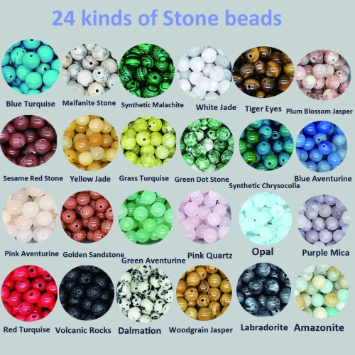 1200pcs 6mm Natural & Synthetic Round Stone Beads Gemstone Beading Loose Gemstone Hole Size 1mm DIY Smooth Beads for Bra