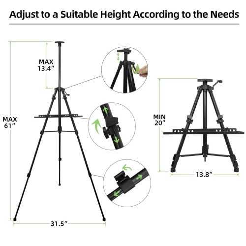 NewZeal Artist – Chevalet pour peinture, chevalet de 20 à 61&nbsp;po pour toile de peinture et d'exposition, aluminium réglable