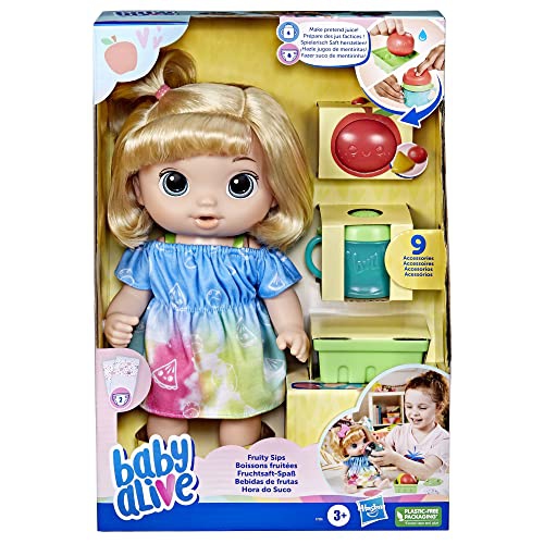 Baby Alive Fruity Sips Doll, Apple, Toys for 3 Year Old Girls, Boys, 12-inch Baby Doll Set, Drinks & Wets, Pretend Juice