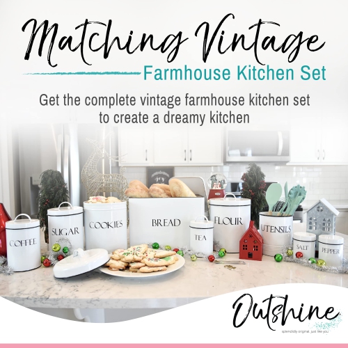 OUTSHINE Kitchen Canisters for Countertop Set of 4 | Farmhouse Canister Sets for Kitchen Counter White | Flour Sugar Cof
