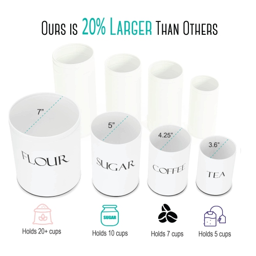 OUTSHINE Kitchen Canisters for Countertop Set of 4 | Farmhouse Canister Sets for Kitchen Counter White | Flour Sugar Cof