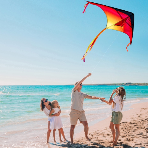 JOYIN Paquet de 3 grands cerf-volant Delta rouge, vert et violet, facile à piloter énorme pour enfants et adultes avec ficelle 262.5&nbsp;pi, grand de
