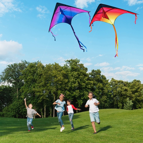 JOYIN Paquet de 3 grands cerf-volant Delta rouge, vert et violet, facile à piloter énorme pour enfants et adultes avec ficelle 262.5&nbsp;pi, grand de