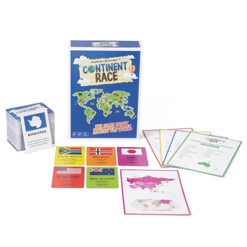 Continent Race Geography Educational Board Game for Kids, Tweens, Family, Friends, Teachers and Classrooms - Learn About