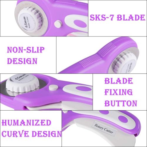 Rdutuok 45mm Rotary Cutter Set Quilting Kit, 5 Replacement Blades, A3 Cutting Mat(18X12"), Acrylic Ruler,Sewing Pins,Cus