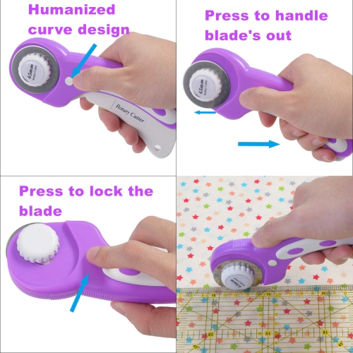 Rdutuok 45mm Rotary Cutter Set Quilting Kit, 5 Replacement Blades, A3 Cutting Mat(18X12"), Acrylic Ruler,Sewing Pins,Cus