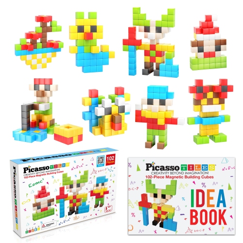 PICASSOTILES  102 Pieces 1" Magnetic Toy Building Block Cubes Building Block, 3D Cube Construction Cubes Magnet Sensory T Great for all ages