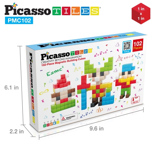 PicassoTiles 102 Pieces 1" Magnetic Toy Building Block Cubes Building Block, 3D Cube Construction Cubes Magnet Sensory T