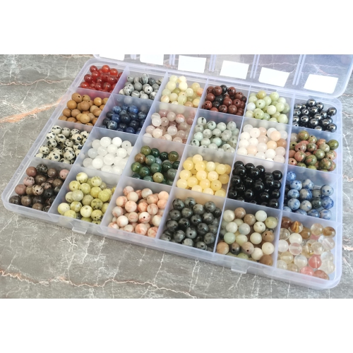 GangGangHao 960pcs Natural Stone Beads Crystals Round Genuine Real Stone Beading Loose DIY Gemstone for Bracelet Jewelry