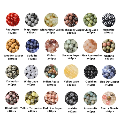 GangGangHao 960pcs Natural Stone Beads Crystals Round Genuine Real Stone Beading Loose DIY Gemstone for Bracelet Jewelry