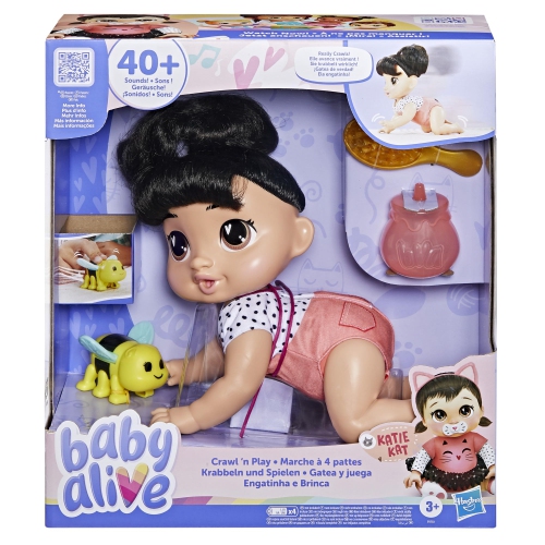 BABY ALIVE  Crawl 'n Play Katie Kat Electronic Crawling Baby Doll Set Hair, Kids Toys for Girls & Boys 3 Years & U In Black Sisters love it