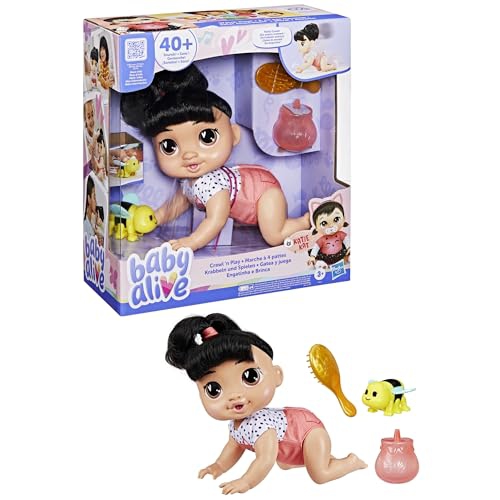 Baby Alive Crawl 'n Play Katie Kat Electronic Crawling Baby Doll Set, Black Hair, Kids Toys for Girls & Boys 3 Years & U