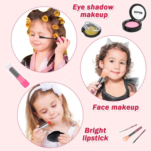 Kids Pretend Makeup Kit for Girl - Pretend Play Beauty Set with Cosmetics Bag Fake Makeup Princess Toys for Little Girls