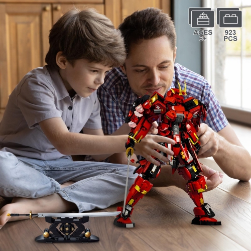 HIGH GODO Samurai Mech Warrior Model Building Sets, Double Swords Robot Building Blocks Toy Set, 923 Pieces Creative Col