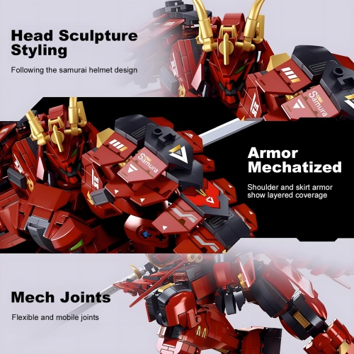 HIGH GODO Samurai Mech Warrior Model Building Sets, Double Swords Robot Building Blocks Toy Set, 923 Pieces Creative Col