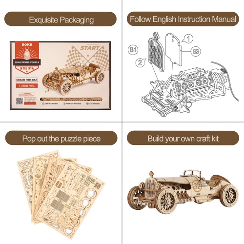 ROKR 3D Wooden Puzzle for Adults-Mechanical Car Model Kits-Brain Teaser Puzzles-Vehicle Building Kits-Unique Gift for Ki