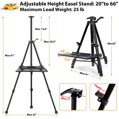 Chevalet pour chevalet d'artiste de peinture VAIIGO, hauteur réglable de 20 à 61&nbsp;po, trépied en métal, chevalet pour Painti