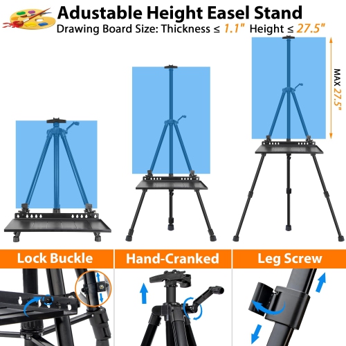 Chevalet pour chevalet d'artiste de peinture VAIIGO, hauteur réglable de 20 à 61&nbsp;po, trépied en métal, chevalet pour Painti