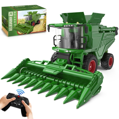 NOKA  Remote Control Tractor - 1:24 Scale Rc Combine Harvester Toy With Corn Head - Farm Truck Toys Vehicle With 2 In Green
