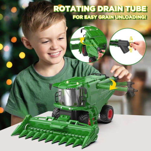 NOKA Remote Control Tractor - 1:24 Scale RC Combine Harvester Toy with Corn Head - Farm Truck Toys Green Vehicle with 2