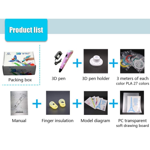 Stylo 3D de LIHUACHEN avec recharges de filament PLA de 265 pi et 27 couleurs, stylos d'impression 3D compatibles PLA et ABS, Jouets Creativeink, Perf