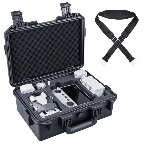 Lykus Titan MM410 Waterproof Hard Case for DJI Mini 4 Pro/Mini 3/Pro and RC2/RC/RC-N2/N1, Black with Shoulder Strap, Sup