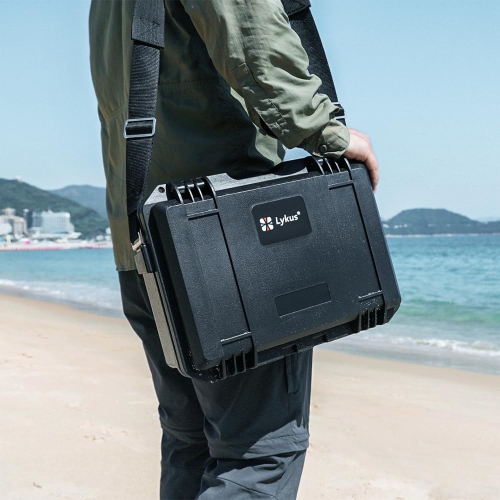 Lykus Titan MM410 Waterproof Hard Case for DJI Mini 4 Pro/Mini 3/Pro and RC2/RC/RC-N2/N1, Black with Shoulder Strap, Sup