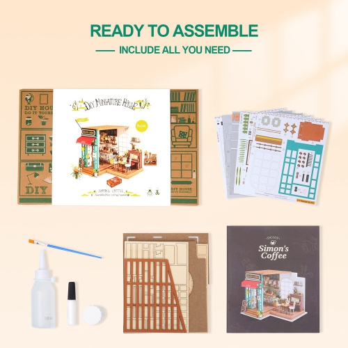 Rowood DIY Miniature Dollhouse Kit with Furniture, 1:24 Scale Model House Kit, Wooden Mini House Crafts for Adults,Birth