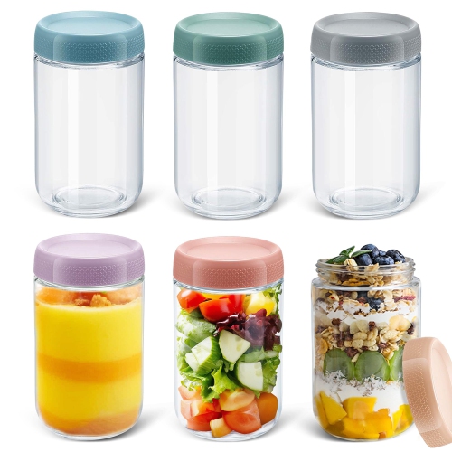 Wide Mouth Mason Jars, Round Glass Jar Overnight Oats Jars with Airtight Lids, Leak Proof Clear Glass Jars with Lid, Gla