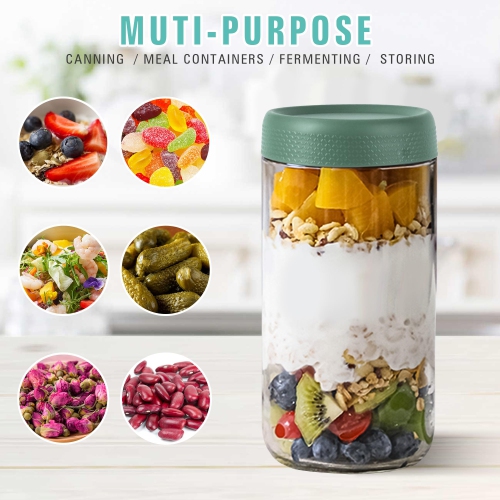 Wide Mouth Mason Jars, Round Glass Jar Overnight Oats Jars with Airtight Lids, Leak Proof Clear Glass Jars with Lid, Gla