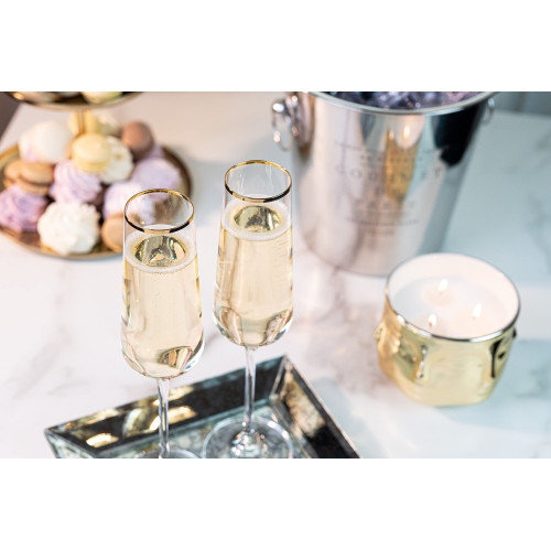 Gold Rim Champagne Gift Glasses | Set of 2 | Crystal Square Toasting Flutes for Bride and Groom, Wedding, Anniversary, B