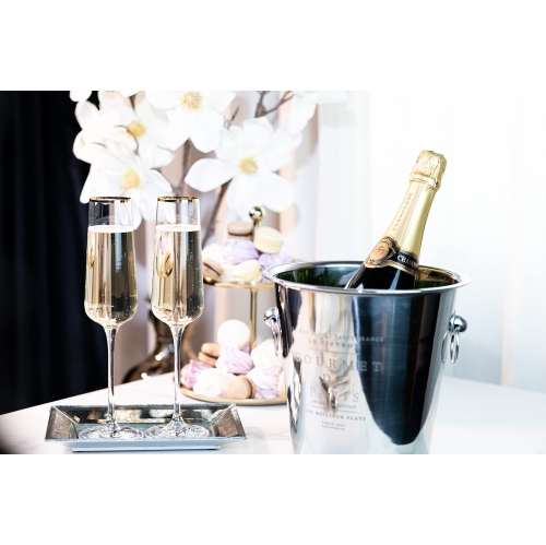 Gold Rim Champagne Gift Glasses | Set of 2 | Crystal Square Toasting Flutes for Bride and Groom, Wedding, Anniversary, B