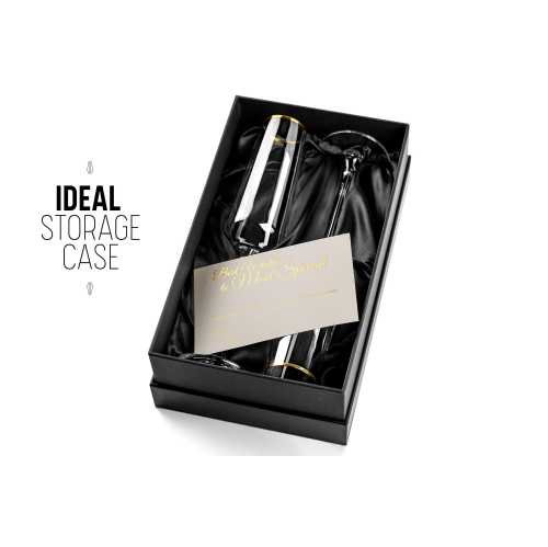 Gold Rim Champagne Gift Glasses | Set of 2 | Crystal Square Toasting Flutes for Bride and Groom, Wedding, Anniversary, B