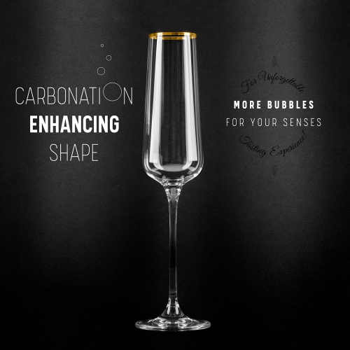 Gold Rim Champagne Gift Glasses | Set of 2 | Crystal Square Toasting Flutes for Bride and Groom, Wedding, Anniversary, B