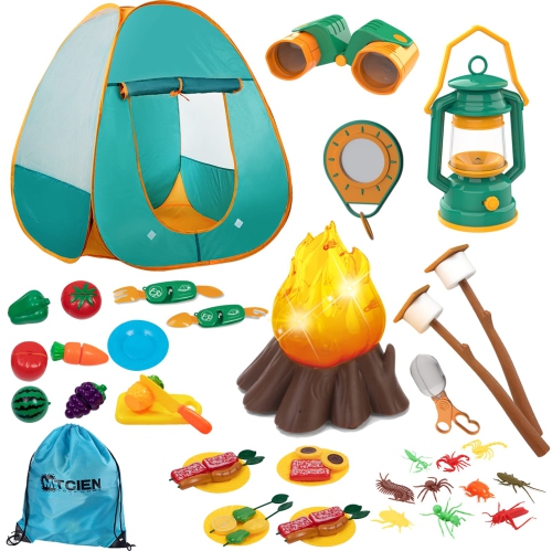 MITCIEN  Kids Camping Play Tent With Toy Campfire/marshmallow/fruits Toys Play Tent Set for Boys Girls Indoor Outdoor Pre