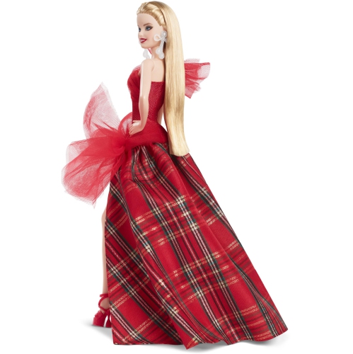 Barbie Signature Doll, 2024 Holiday Barbie Blonde Fashion Doll Wearing Gown with Plaid Skirt, Seasonal Collector Gift in