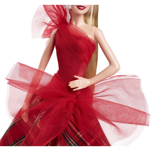 Barbie Signature Doll, 2024 Holiday Barbie Blonde Fashion Doll Wearing Gown with Plaid Skirt, Seasonal Collector Gift in