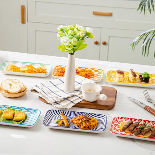 Ensemble d'assiettes de service rectangulaires Cerkik - Plats de hors-d'oeuvre rectangulaires en céramique de 8&nbsp;po - Plateau en porcelaine pour