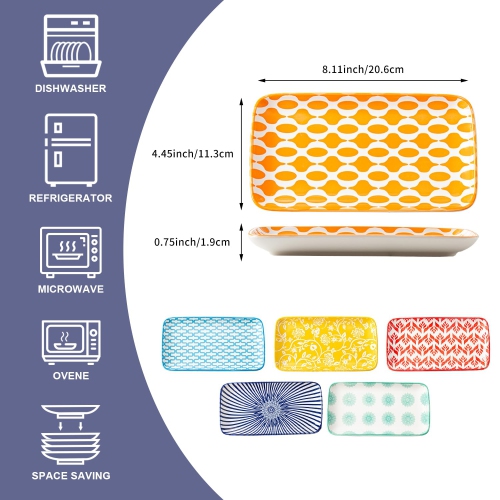 Ensemble d'assiettes de service rectangulaires Cerkik - Plats de hors-d'oeuvre rectangulaires en céramique de 8&nbsp;po - Plateau en porcelaine pour